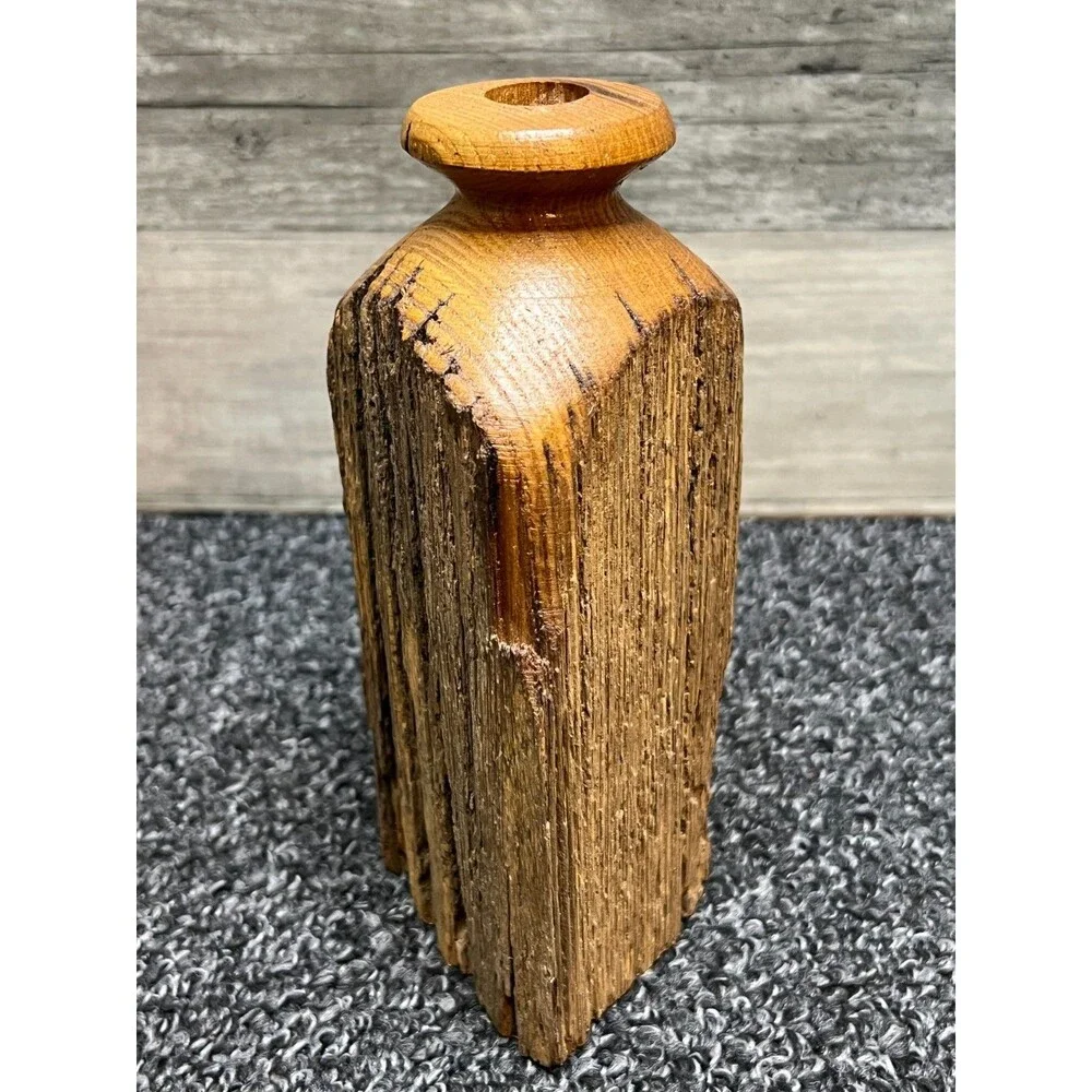Vintage Studio Artisan Turned Wood Live Edge Sculptural Bud Vase MCM